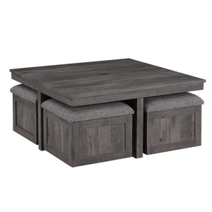 Moseberg Rustic Wood Coffee Table with Storage Stools