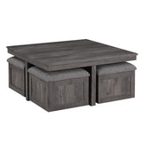 Moseberg Rustic Wood Coffee Table with Storage Stools