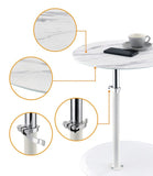 Orbit End Table with Height Adjustable White Marble Textured Top