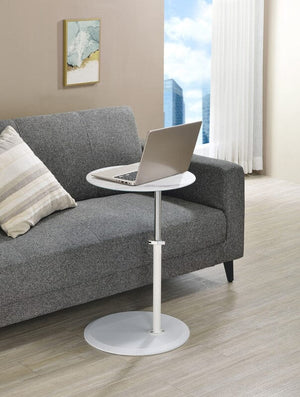 Orbit End Table with Height Adjustable White Marble Textured Top