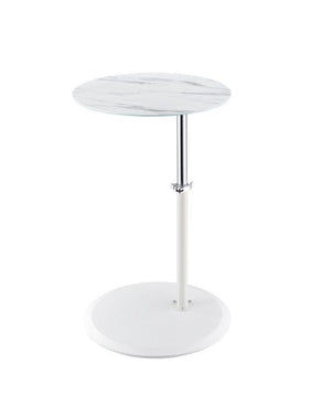 Orbit End Table with Height Adjustable White Marble Textured Top