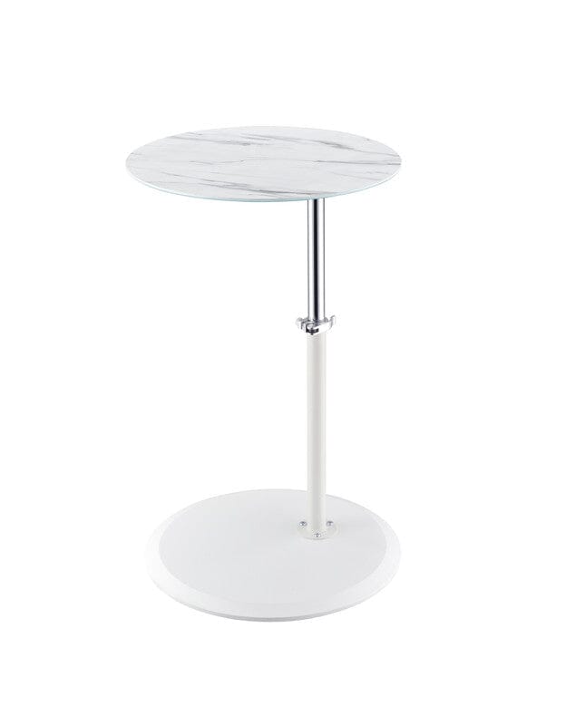Orbit End Table with Height Adjustable White Marble Textured Top