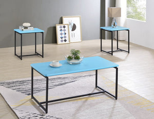 GT 3 Piece Blue Carbon Fiber Wrap Coffee Table and End Table Set