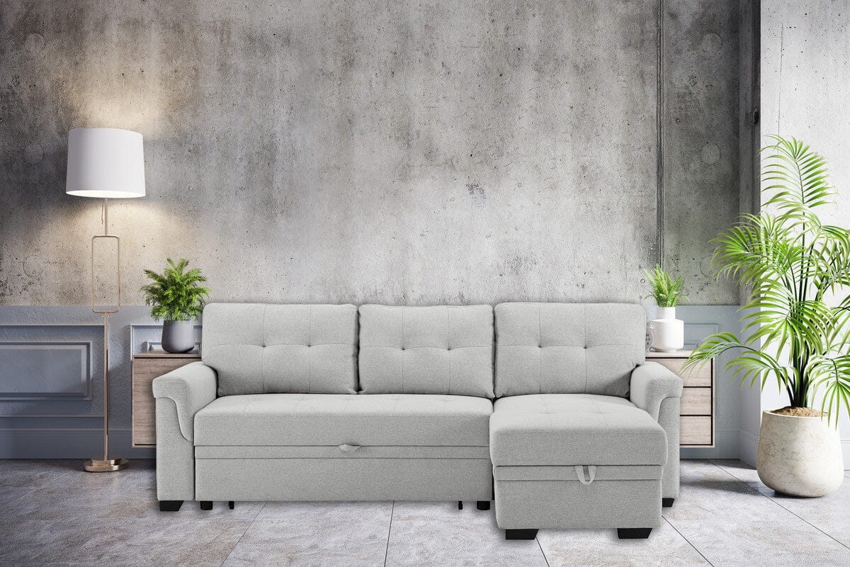 Hunter Light Gray Linen Reversible Sleeper Sectional Sofa with Storage ...