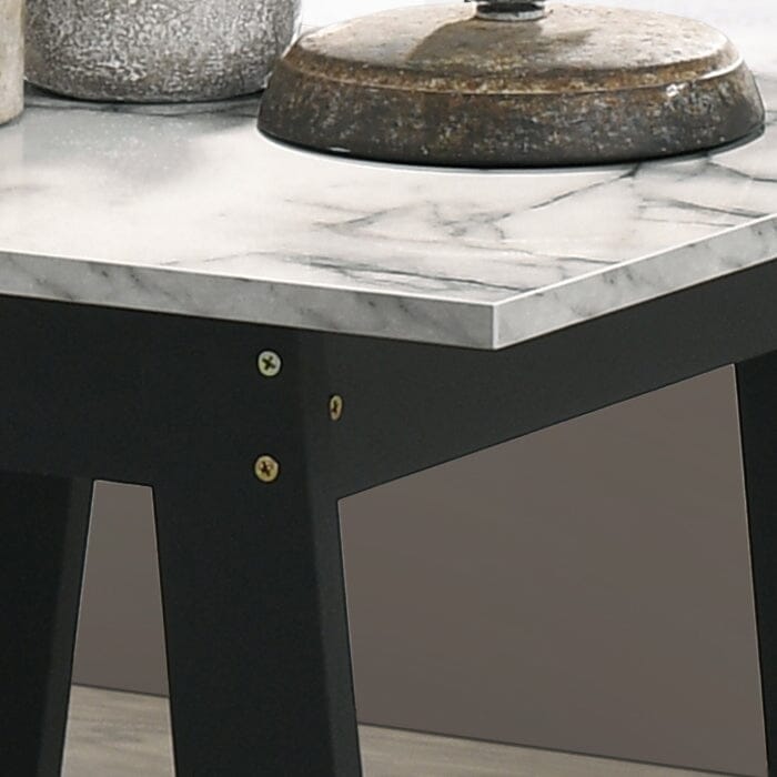 Kenzo Black End Table with Faux Marble Top Finish