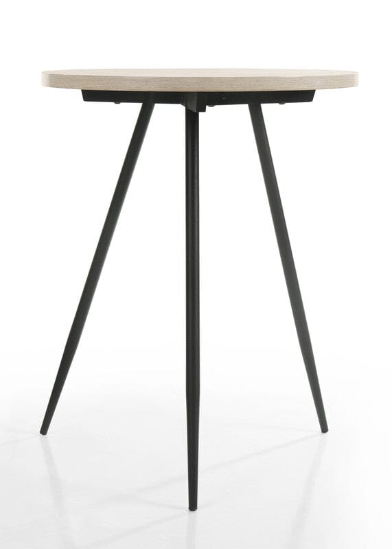 Neroli Oak White 24" Contemporary Round Side Table with Black Metal Base