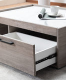 Apollo Gray Oak Finish Coffee Table with Faux Marble Finish Top with Drawer