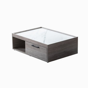 Apollo Gray Oak Finish Coffee Table with Faux Marble Finish Top with Drawer
