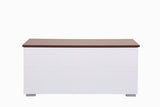 Luna White Coffee Table with Brown Walnut Finish Lift Top, 2 Drawers, and 2 Shelves