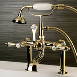 Heirloom Three-Handle 2-Hole Deck Mount Clawfoot Tub Faucet with Hand Shower