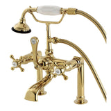 English Country Three-Handle 2-Hole Deck Mount Clawfoot Tub Faucet with Hand Shower