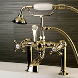 French Country Three-Handle 2-Hole Deck Mount Clawfoot Tub Faucet with Hand Shower