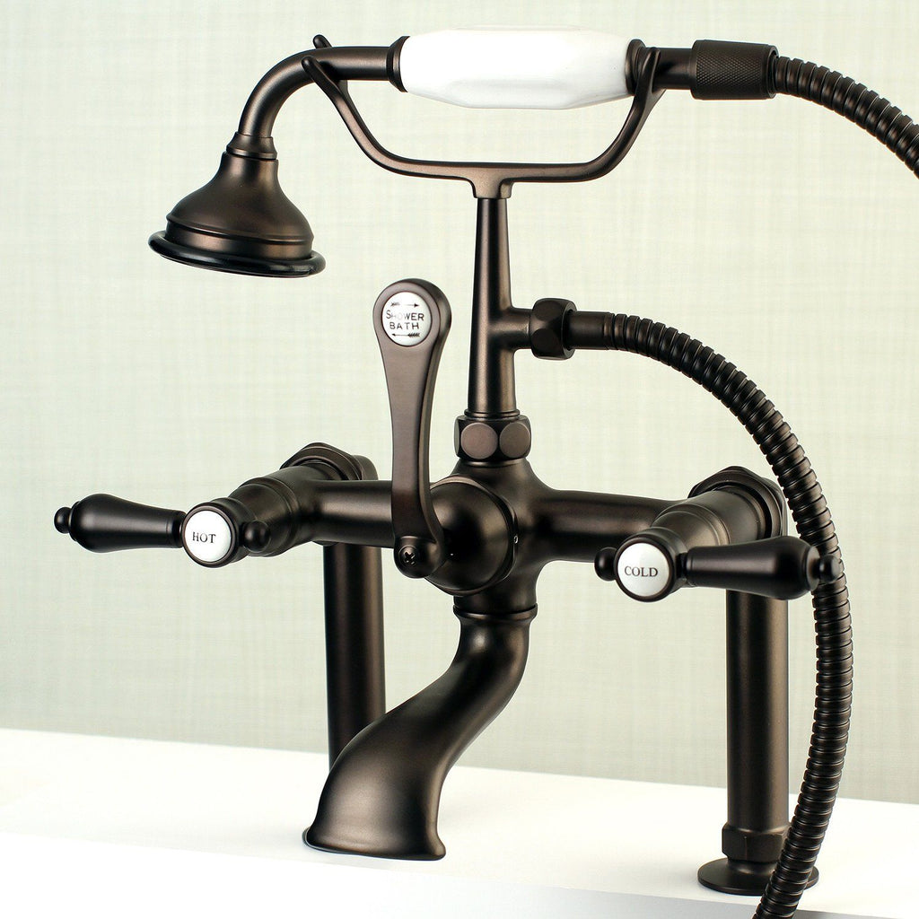 Heirloom Three-Handle 2-Hole Deck Mount Clawfoot Tub Faucet with Hand Shower