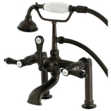 Heirloom Three-Handle 2-Hole Deck Mount Clawfoot Tub Faucet with Hand Shower