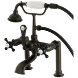 English Country Three-Handle 2-Hole Deck Mount Clawfoot Tub Faucet with Hand Shower