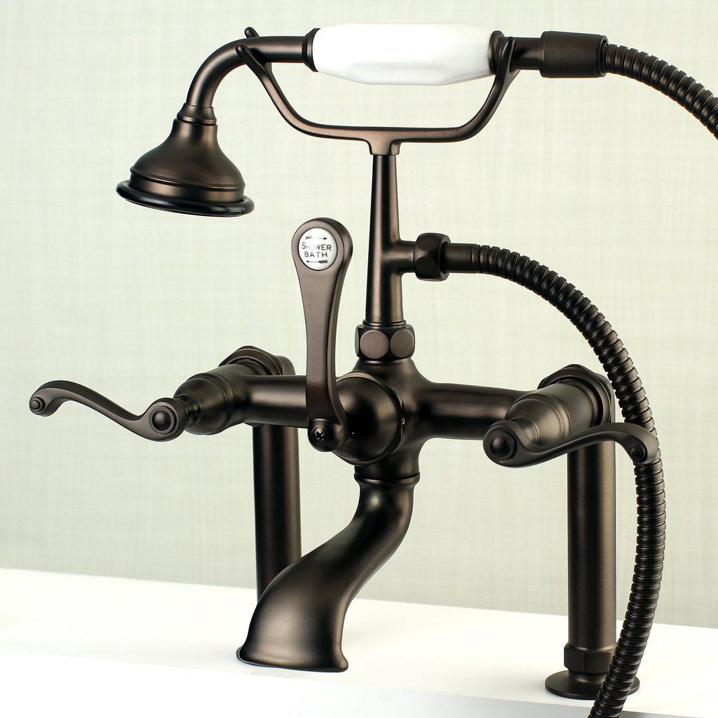 Royale Three-Handle 2-Hole Deck Mount Clawfoot Tub Faucet with Hand Shower