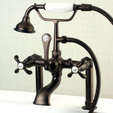 French Country Three-Handle 2-Hole Deck-Mount Clawfoot Tub Faucet with Hand Shower