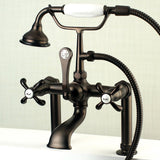 French Country Three-Handle 2-Hole Deck Mount Clawfoot Tub Faucet with Hand Shower