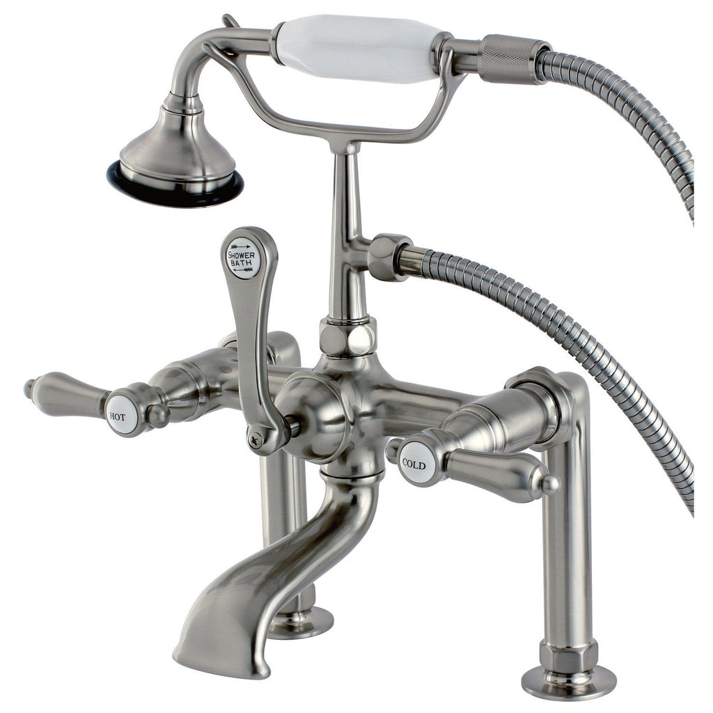 Heirloom Three-Handle 2-Hole Deck Mount Clawfoot Tub Faucet with Hand Shower