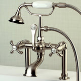 French Country Three-Handle 2-Hole Deck Mount Clawfoot Tub Faucet with Hand Shower