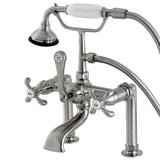 French Country Three-Handle 2-Hole Deck Mount Clawfoot Tub Faucet with Hand Shower