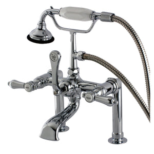 Heirloom Three-Handle 2-Hole Deck Mount Clawfoot Tub Faucet with Hand Shower