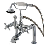 English Country Three-Handle 2-Hole Deck Mount Clawfoot Tub Faucet with Hand Shower