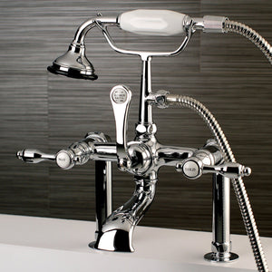 Tudor Three-Handle 2-Hole Deck Mount Clawfoot Tub Faucet with Hand Shower