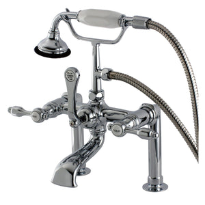 Tudor Three-Handle 2-Hole Deck Mount Clawfoot Tub Faucet with Hand Shower