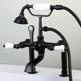 Aqua Vintage Three-Handle 2-Hole Deck Mount Clawfoot Tub Faucet with Hand Shower