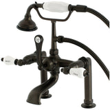 Aqua Vintage Three-Handle 2-Hole Deck-Mount Clawfoot Tub Faucet with Hand Shower