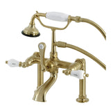 Aqua Vintage Three-Handle 2-Hole Deck-Mount Clawfoot Tub Faucet with Hand Shower