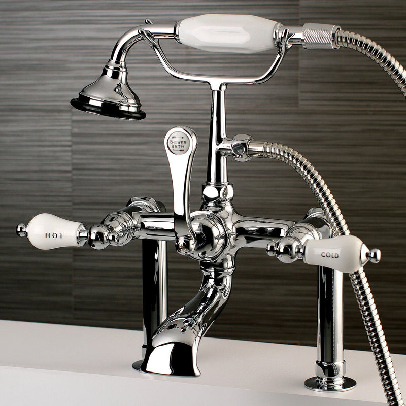 Aqua Vintage Three-Handle 2-Hole Deck-Mount Clawfoot Tub Faucet with Hand Shower