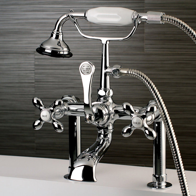 Aqua Vintage Three-Handle 2-Hole Deck-Mount Clawfoot Tub Faucet with Hand Shower