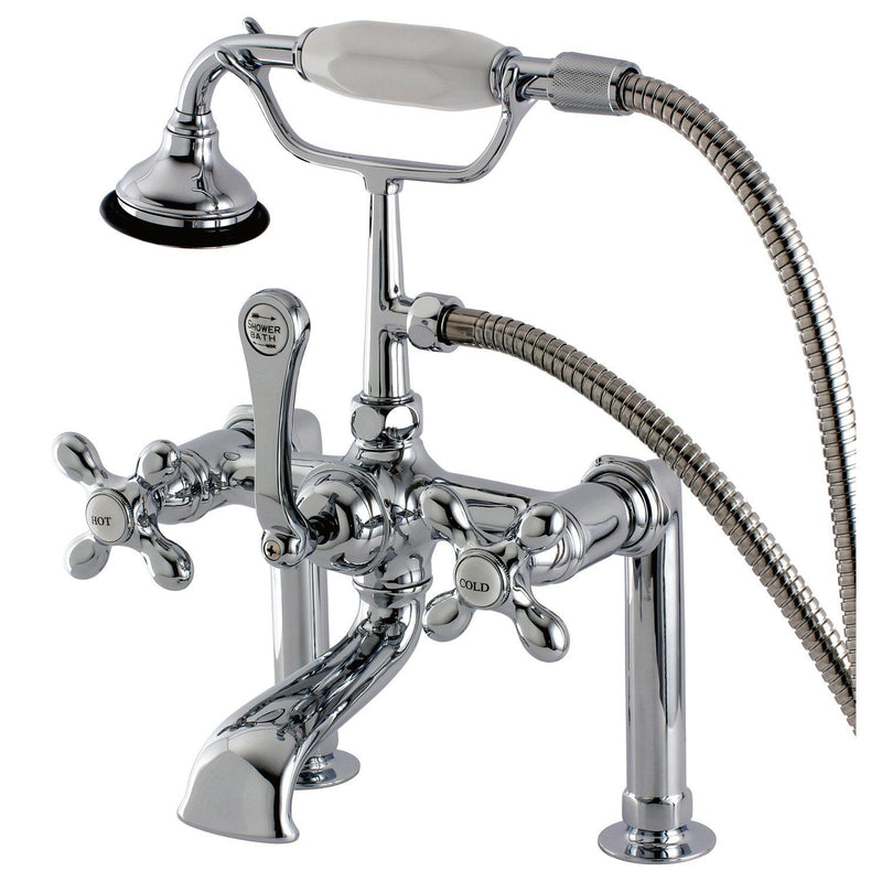 Aqua Vintage Three-Handle 2-Hole Deck-Mount Clawfoot Tub Faucet with Hand Shower