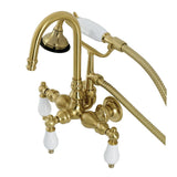 Aqua Vintage Three-Handle 2-Hole Tub Wall Mount Clawfoot Tub Faucet with Hand Shower