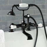 Aqua Vintage Three-Handle 2-Hole Deck Mount Clawfoot Tub Faucet with Hand Shower