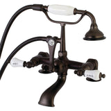Aqua Vintage Three-Handle 2-Hole Deck-Mount Clawfoot Tub Faucet with Hand Shower