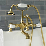 Aqua Vintage Three-Handle 2-Hole Deck Mount Clawfoot Tub Faucet with Hand Shower