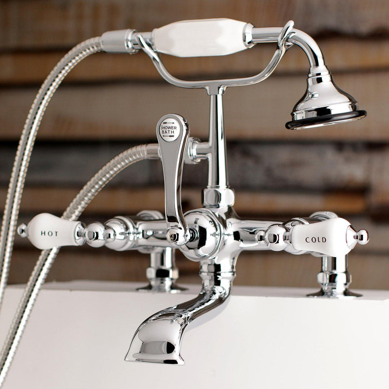 Aqua Vintage Three-Handle 2-Hole Deck-Mount Clawfoot Tub Faucet with Hand Shower