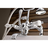 Aqua Vintage Three-Handle 2-Hole Deck-Mount Clawfoot Tub Faucet with Hand Shower