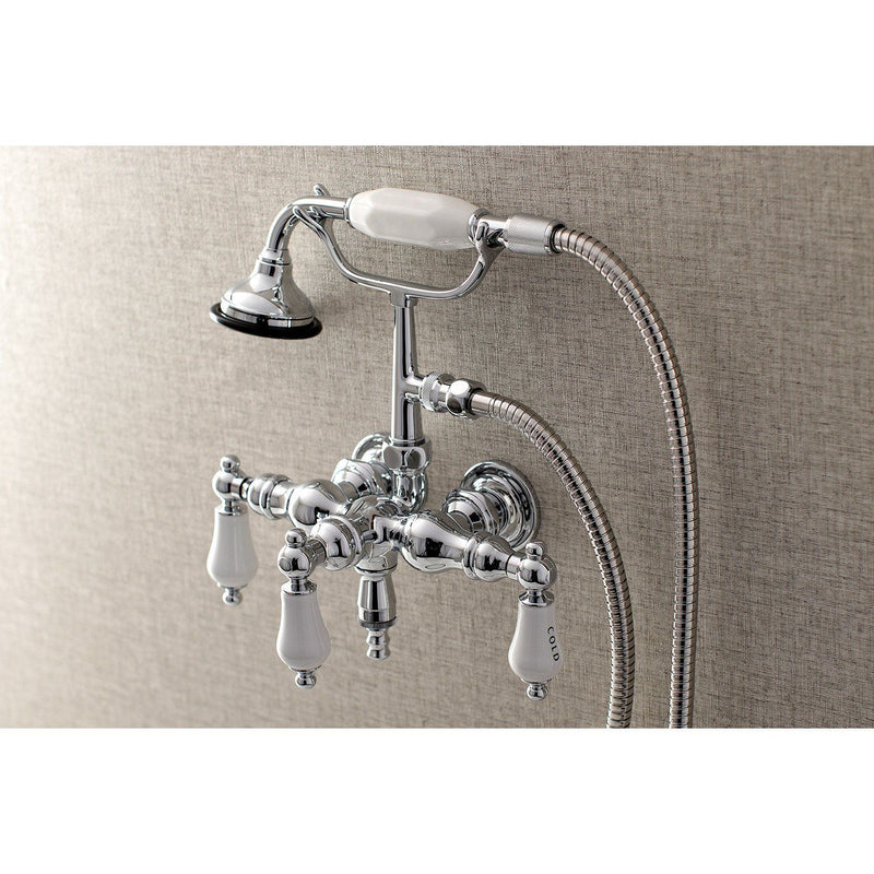 Aqua Vintage Three-Handle 2-Hole Tub Wall Mount Clawfoot Tub Faucet with Hand Shower