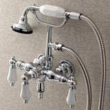 Aqua Vintage Three-Handle 2-Hole Tub Wall Mount Clawfoot Tub Faucet with Hand Shower