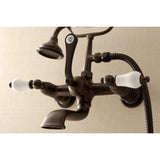 Aqua Vintage Three-Handle 2-Hole Tub Wall Mount Clawfoot Tub Faucet with Hand Shower