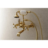 Aqua Vintage Three-Handle 2-Hole Tub Wall Mount Clawfoot Tub Faucet with Hand Shower