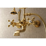 Aqua Vintage Three-Handle 2-Hole Tub Wall Mount Clawfoot Tub Faucet with Hand Shower