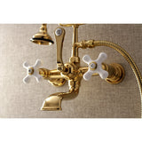 Aqua Vintage Three-Handle 2-Hole Tub Wall Mount Clawfoot Tub Faucet with Hand Shower
