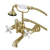 Aqua Vintage Three-Handle 2-Hole Tub Wall Mount Clawfoot Tub Faucet with Hand Shower