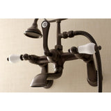 Aqua Vintage Three-Handle 2-Hole Tub Wall Mount Clawfoot Tub Faucet with Hand Shower