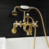 Aqua Vintage Three-Handle 2-Hole Tub Wall Mount Clawfoot Tub Faucet with Hand Shower